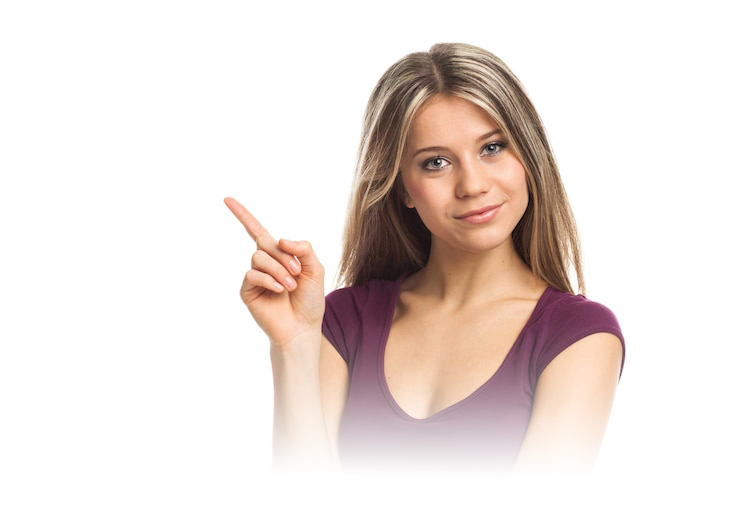 young woman showing something top white 139672 36